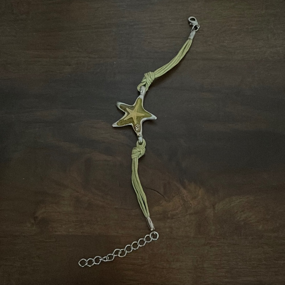 Star Pendant Bracelet with Green Cord